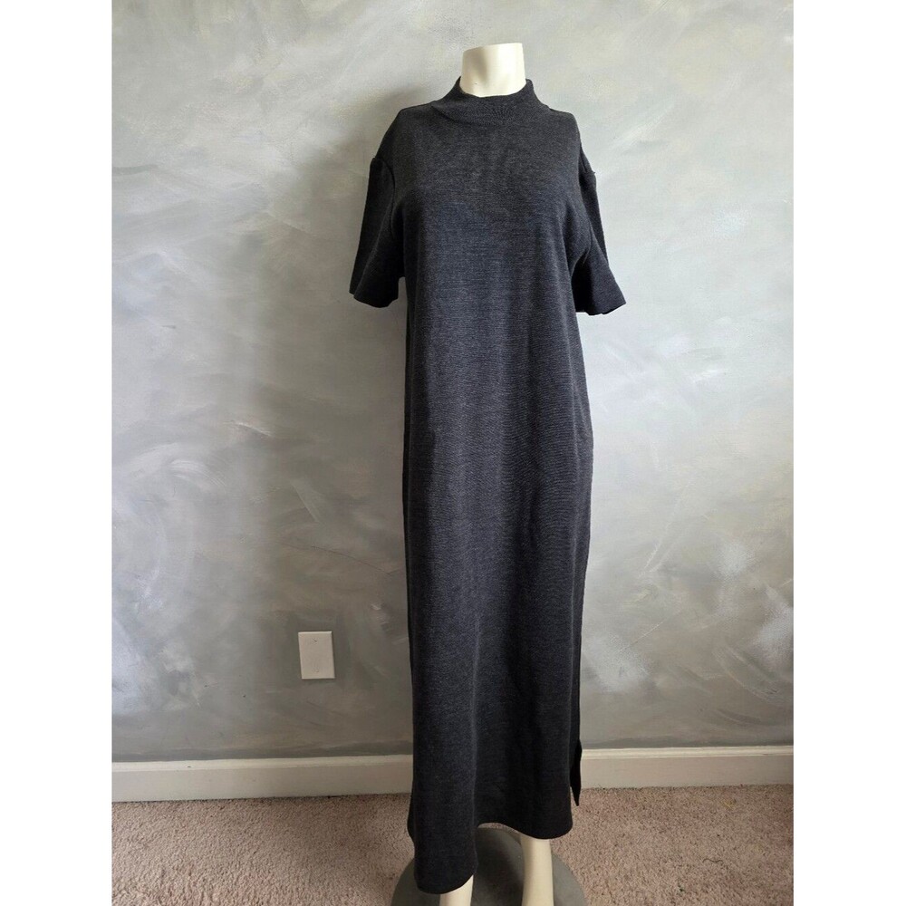 Plaza South Charcoal Grey Wool Blend Maxi Dress Mock Neck Straight Silhouette XL
